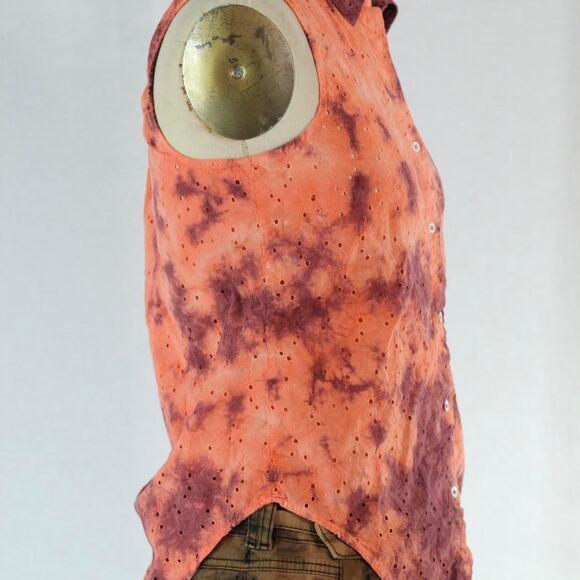 Womens Shirt Size XS Orange Tie Dye Tank Buttons Structured Hippie Vacation - Picture 5 of 7